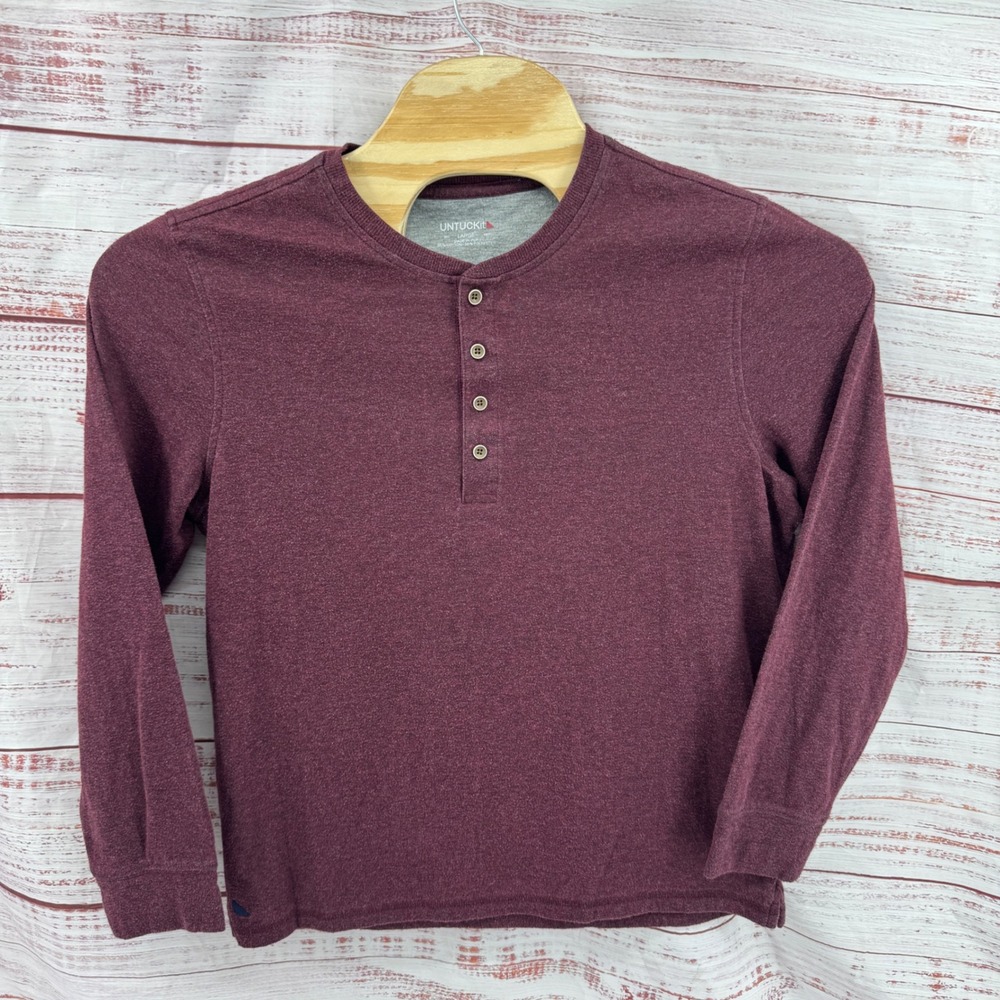 UNTUCKit Henley Shirt Mens Large Long Sleeve  Burgundy Heathered Cotton Blend‎